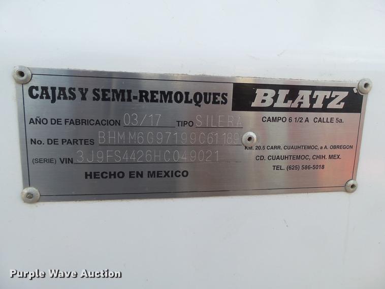 image for item DD1239 2017 Blatz BHMM6G97199CC189 live bottom trailer