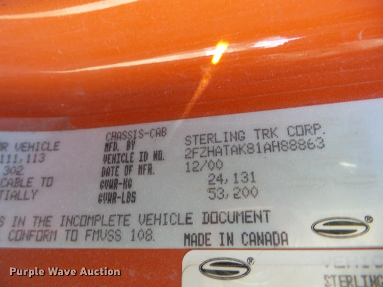 image for item AY9611 2001 Sterling L7500 dump truck