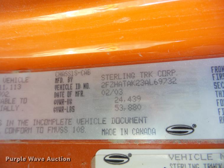 image for item AY9612 2003 Sterling LT7501 dump truck