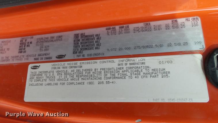 image for item DC0592 2003 Sterling LT7501 dump truck