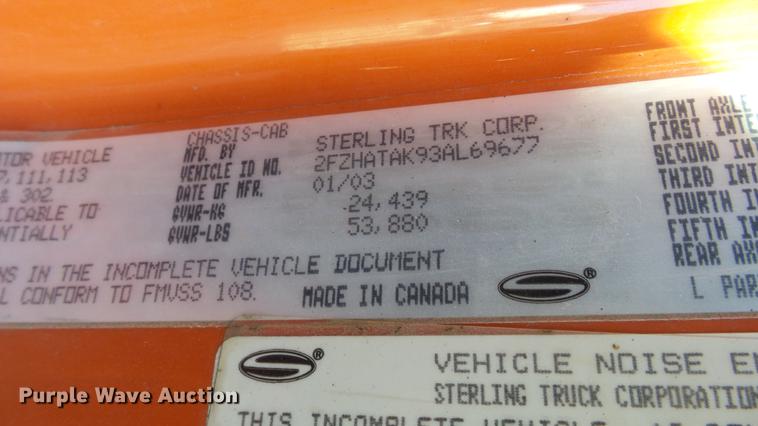 image for item DC0593 2003 Sterling LT7501 dump truck