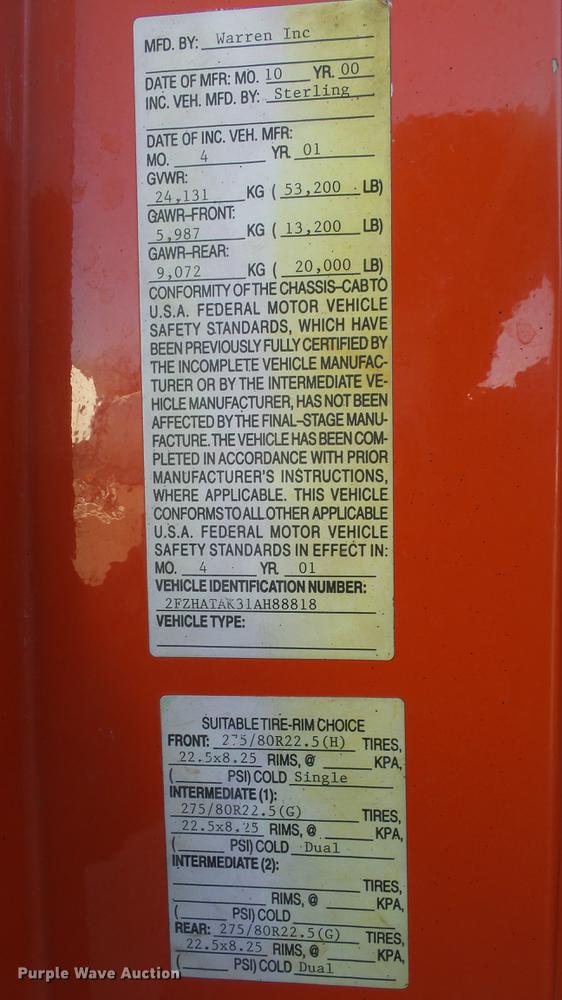 image for item DC0594 2001 Sterling LT7501 dump truck