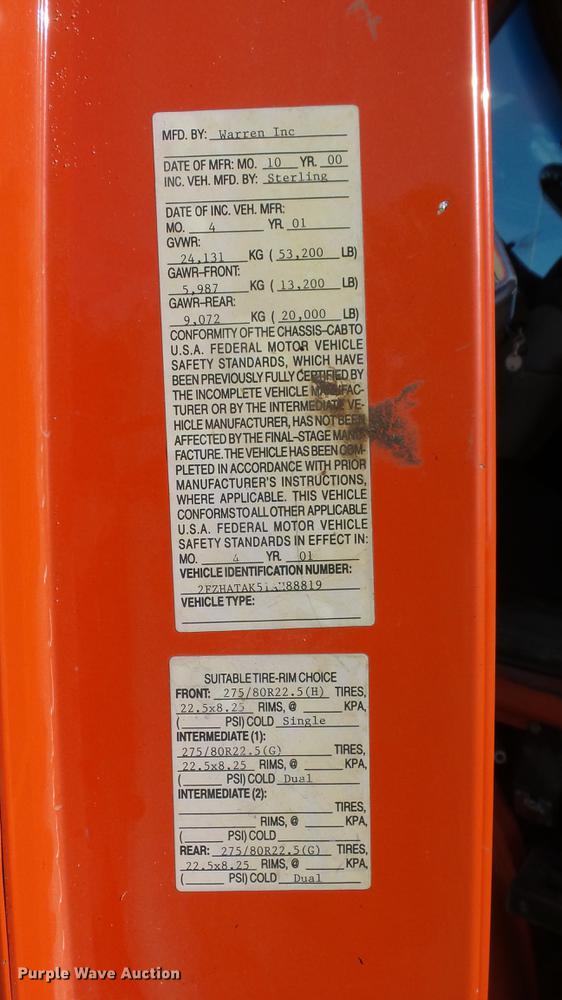 image for item DC0599 2001 Sterling LT7501 dump truck