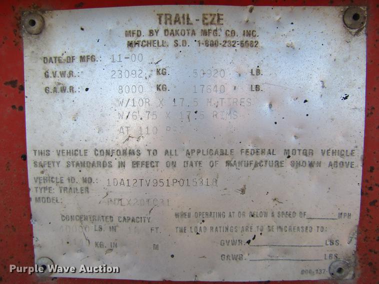 image for item DC8269 2001 Felling Trail-Eze PDLX20TC tilt deck equipment trailer