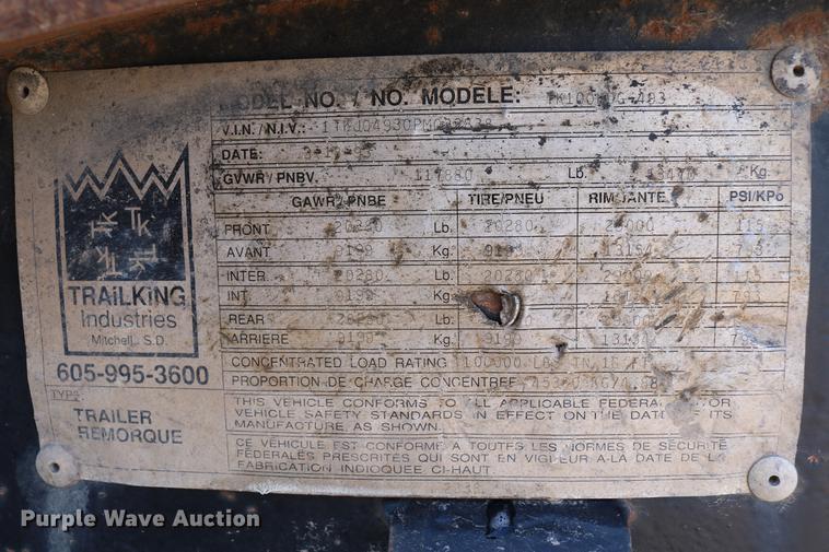 image for item DB6580 1993 Trail King TK100HDG-493 lowboy equipment trailer