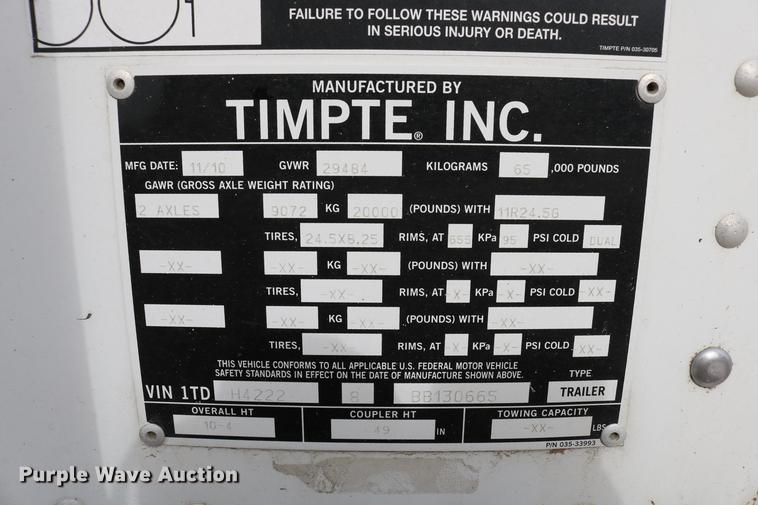 image for item DB6594 2011 Timpte Super Hopper double hopper bottom grain trailer