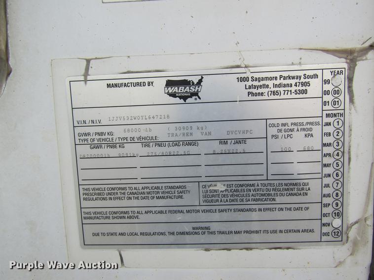 image for item DB9771 2000 Wabash dry van trailer