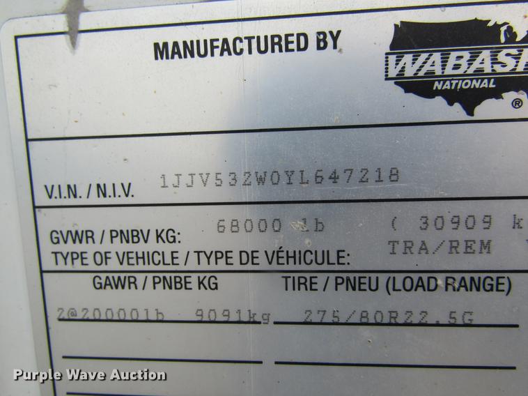 image for item DB9771 2000 Wabash dry van trailer
