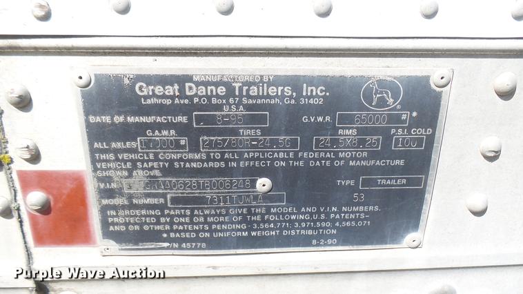 image for item DC1791 1996 Great Dane 7311TJWLA dry van trailer