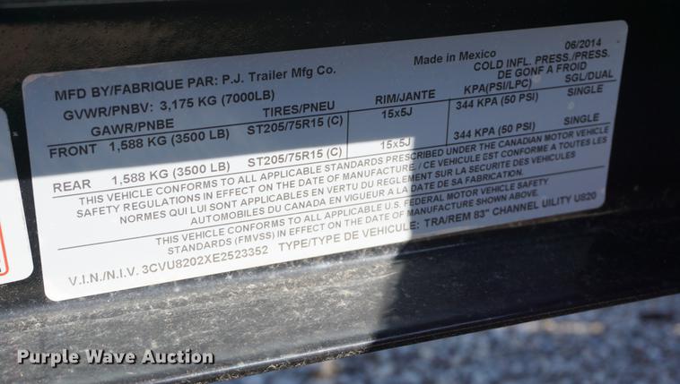 image for item DB0473 2014 PJ utility trailer