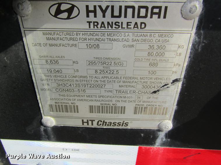image for item DB5929 2009 Hyundai CGN403-516 trailer chassis