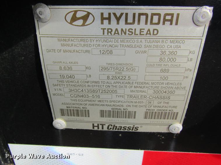 image for item DB5930 2009 Hyundai CGN403-516 trailer chassis