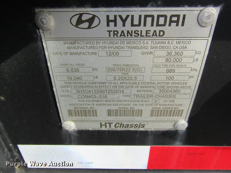image for item DB5931 2009 Hyundai CGN403-516 trailer chassis