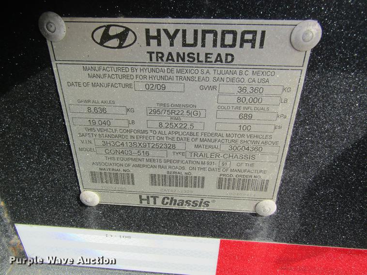 image for item DB5932 2009 Hyundai CGN403-516 trailer chassis