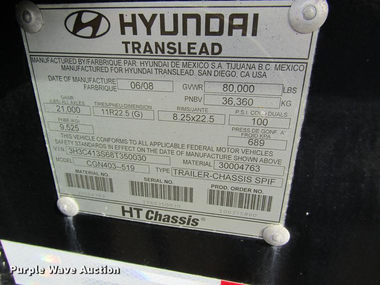 image for item DB5933 2008 Hyundai CGN403-519 trailer chassis