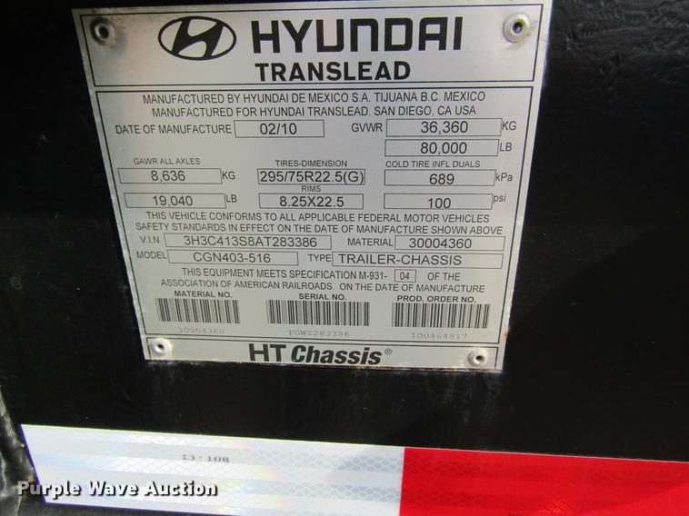 image for item DB5935 2010 Hyundai CGN403-516 trailer chassis