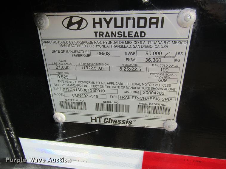 image for item DB5936 2008 Hyundai CGN403-516 trailer chassis