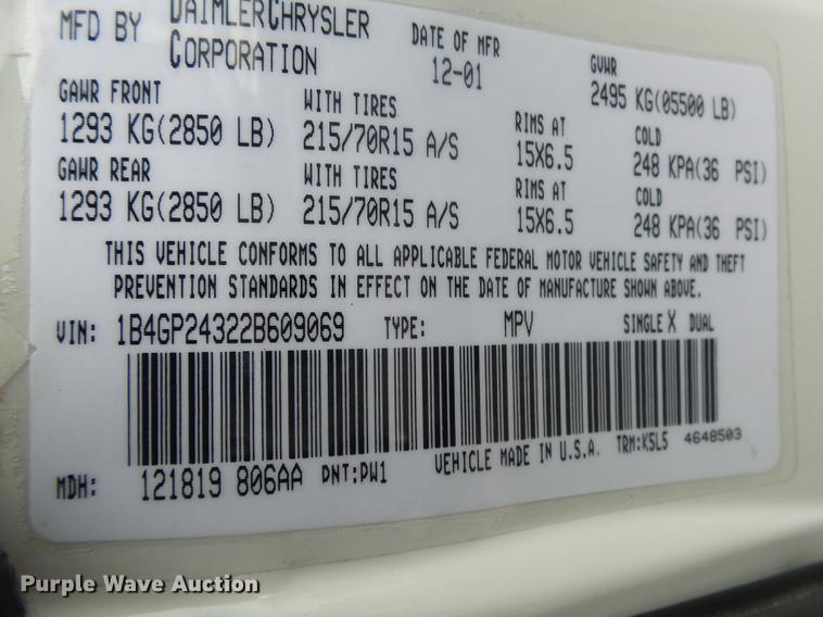 image for item DB7272 2002 Dodge Grand Caravan van