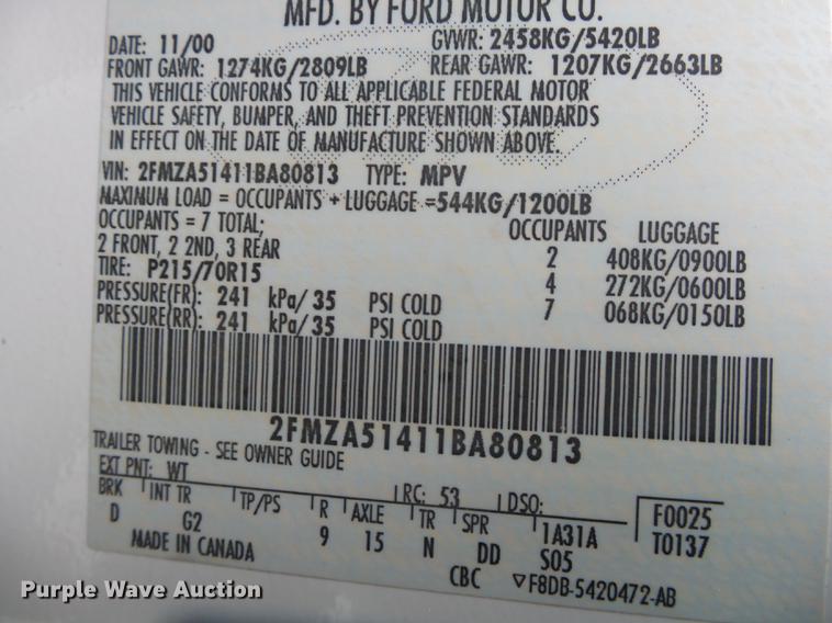 image for item DB7273 2001 Ford Windstar LX van