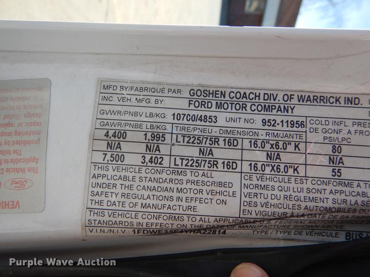 image for item DC0295 2000 Ford Econoline E350 Super Duty Goshen Coach shuttle bus