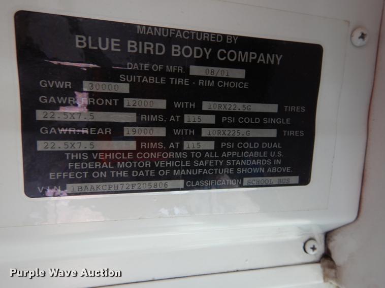 image for item DC0296 2002 Blue Bird TC2000 school bus