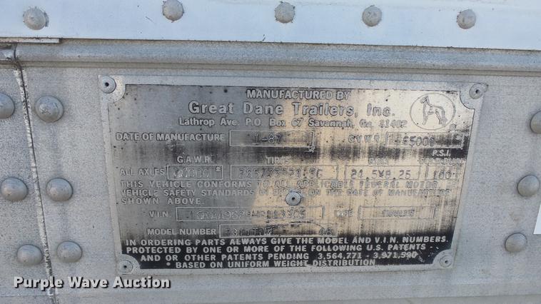 image for item DC0614 1987 Great Dane 7311TJW-48 dry van trailer