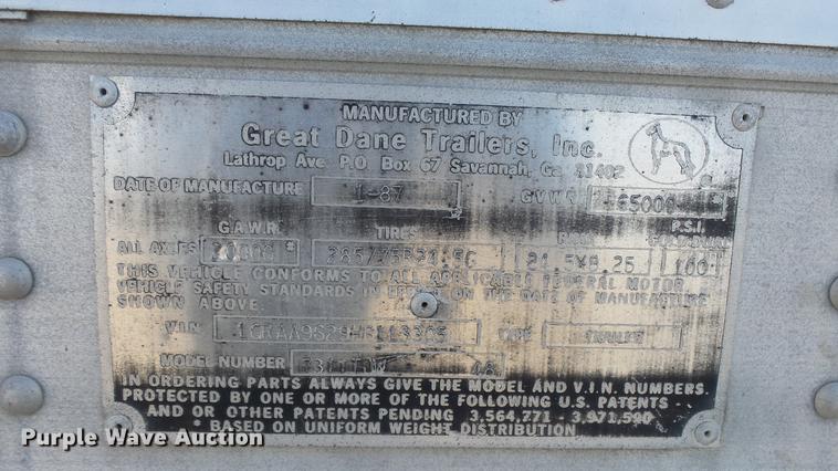 image for item DC0614 1987 Great Dane 7311TJW-48 dry van trailer