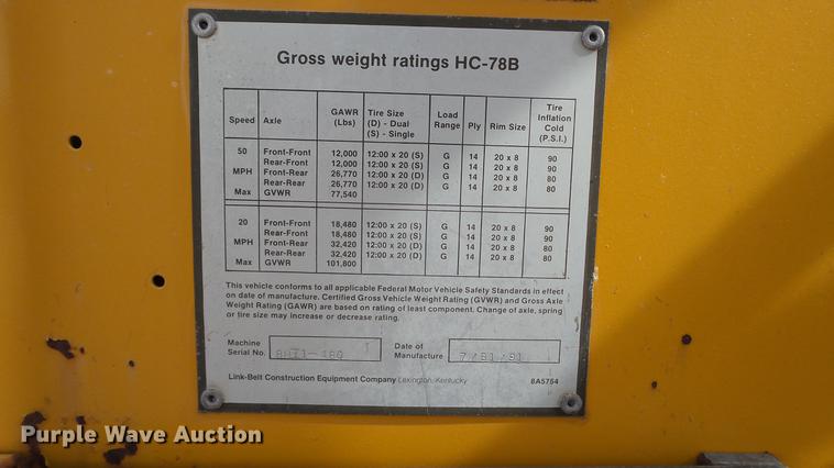 image for item DC5666 1991 Link Belt HC-78B crane