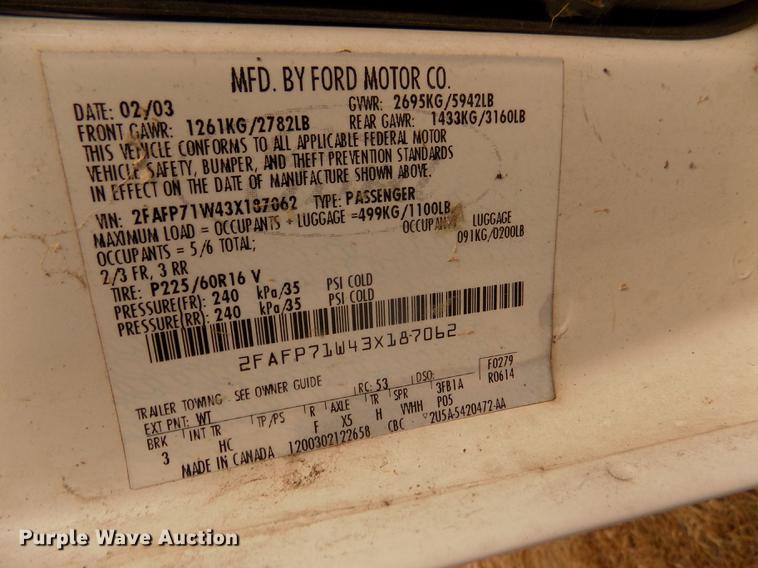 image for item DD2887 2003 Ford Crown Victoria Police Interceptor