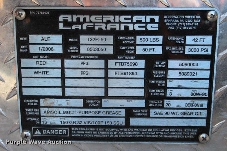 image for item BE9377 2006 American Lafrance Eagle ladder fire truck