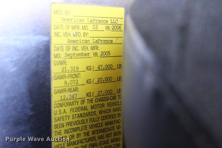 image for item BE9377 2006 American Lafrance Eagle ladder fire truck