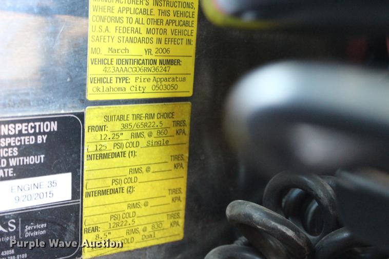 image for item BE9377 2006 American Lafrance Eagle ladder fire truck