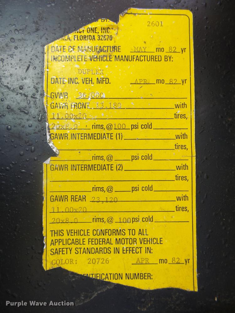 image for item DB7262 1982 Duplex 3582-82 fire truck