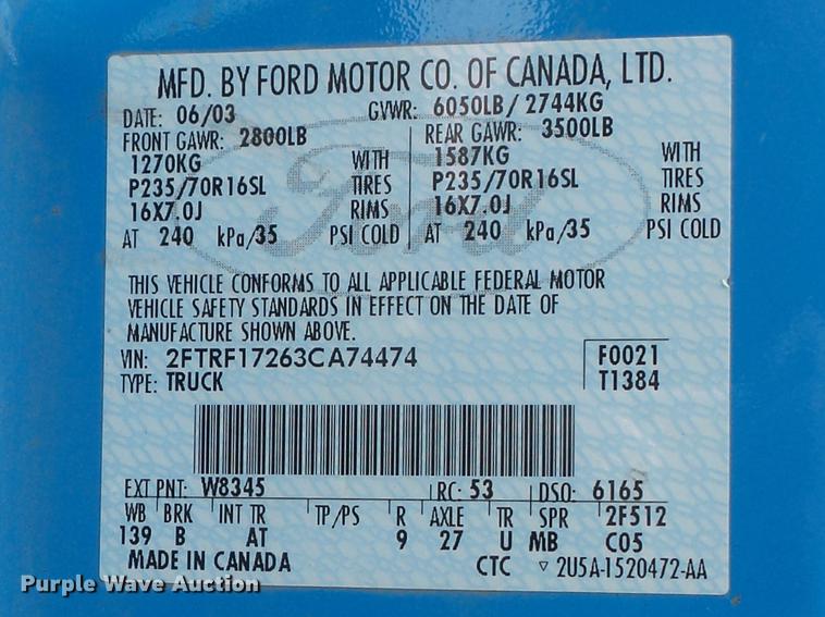 image for item DC7409 2003 Ford F150 XL pickup truck