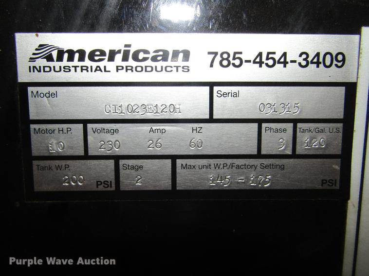 image for item DE6615 American Industrial CI1023E120H air compressor