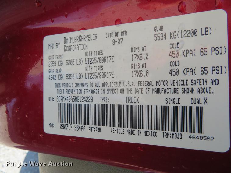 image for item DF9879 2008 Dodge Ram 3500 Quad Cab flatbed pickup truck