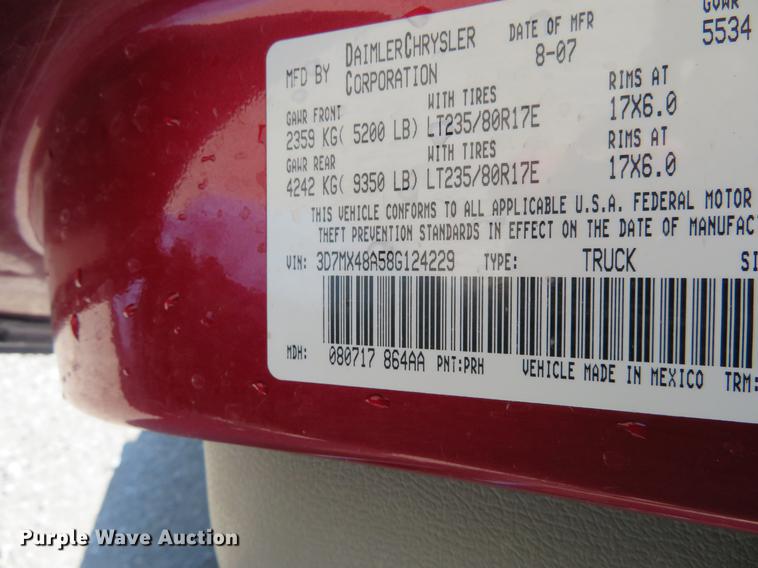 image for item DF9879 2008 Dodge Ram 3500 Quad Cab flatbed pickup truck