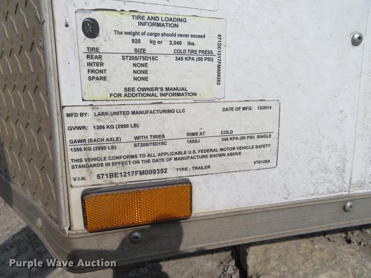 image for item DF9883 2015 Lark United enclosed cargo trailer