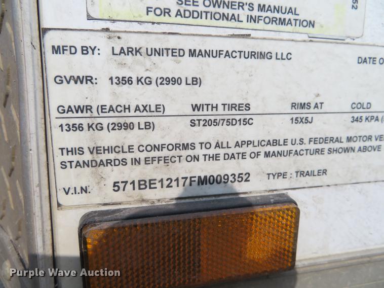 image for item DF9883 2015 Lark United enclosed cargo trailer