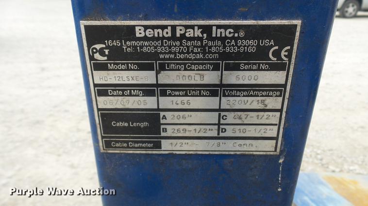 image for item DP9582 2005 Bend Pac HD12LSXEB four post lift