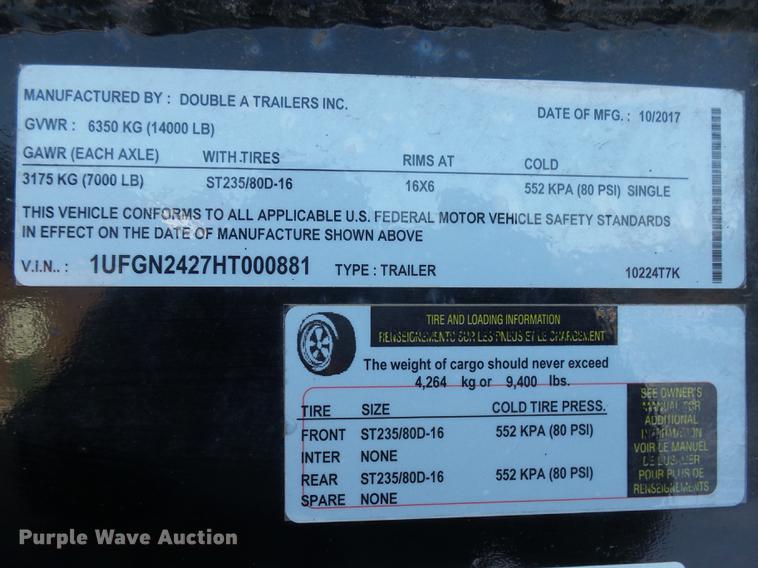 image for item DX9034 2017 Double A 8X27 Intruder equipment trailer