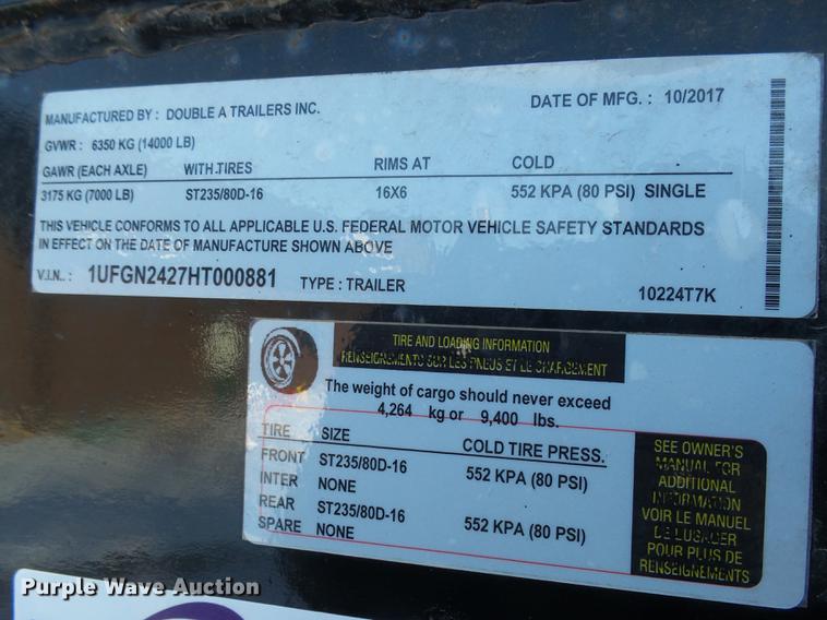 image for item DX9034 2017 Double A 8X27 Intruder equipment trailer