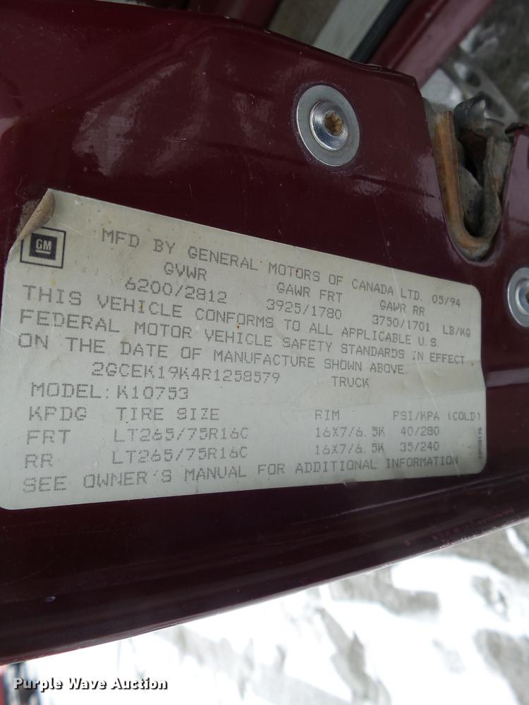 image for item DZ9274 1994 Chevrolet K1500 Ext. Cab pickup truck