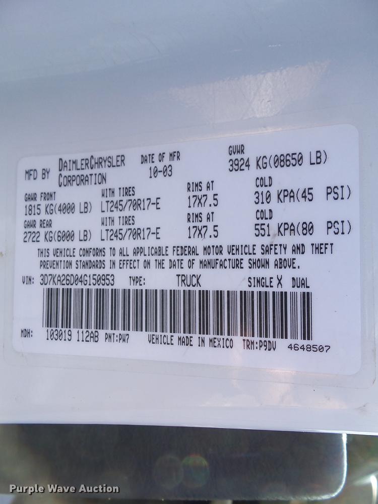 image for item DZ9276 2004 Dodge Ram 2500 pickup truck