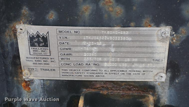 image for item DB0447 1998 Trail King TK60HG-482 lowboy equipment trailer
