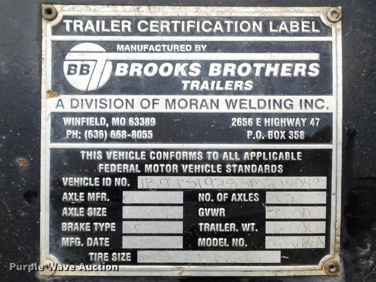 image for item DC7395 2003 Brooks Brothers OW-10K-A equipment trailer