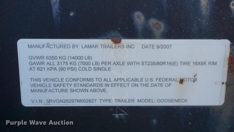 image for item DE3139 2007 Lamar equipment trailer