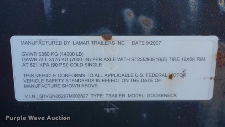 image for item DE3139 2007 Lamar equipment trailer