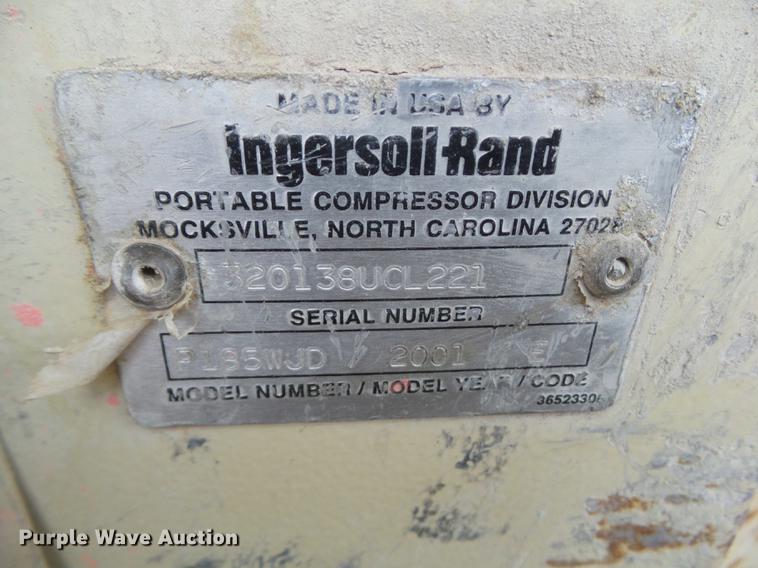 image for item DZ9254 2001 Ingersoll Rand PL185WJD air compressor