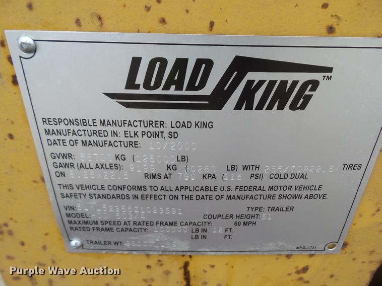image for item DZ9257 2001 Load King HDD 503/4 lowboy equipment trailer